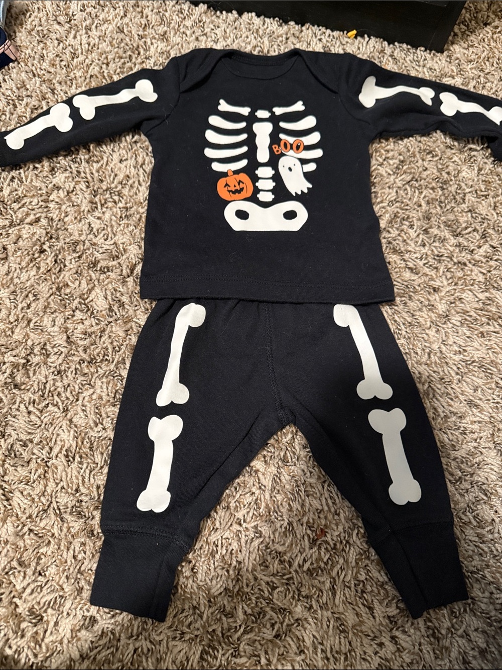 Baby Black Skeleton Halloween Costume Set with White Bones